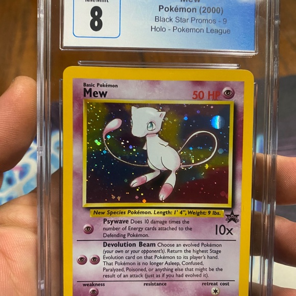 mew card pokemon 2000 Ancient Pokmon Movie Promo PSA 8 Kollector's Nest variation to centering value of ancient mew pokemon
